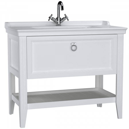 Mobilier de baie - Unitate de baza lavoar baie 100cm, cu drawer, cu vanity lavoar / chiuveta baie cu orificiu baterie, alb mat | 62183