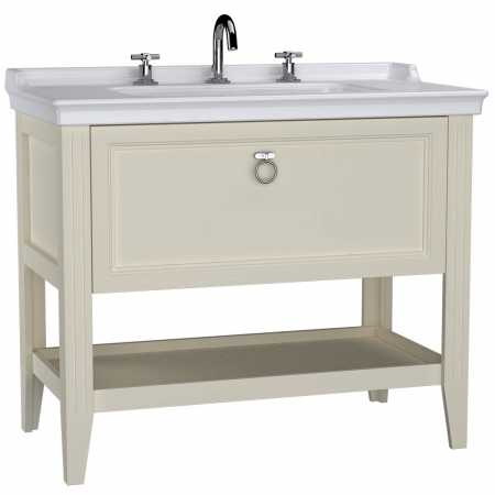 Mobilier de baie - Unitate de baza lavoar baie 100cm, cu drawer, cu vanity lavoar / chiuveta baie 3 orificii pentru robinet, mat ivory | 62194