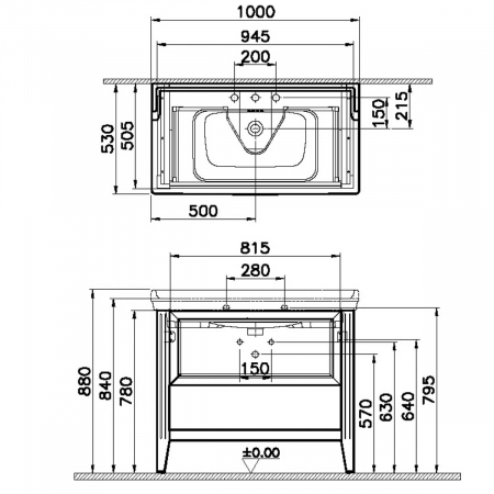 Unitate de baza lavoar baie 100cm, cu drawer, cu vanity lavoar / chiuveta baie 3 orificii pentru robinet, alb mat | 62192 [1]
