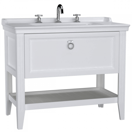 Mobilier de baie - Unitate de baza lavoar baie 100cm, cu drawer, cu vanity lavoar / chiuveta baie 3 orificii pentru robinet, alb mat | 62192