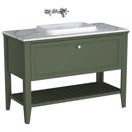 Mobilier de baie - Unitate de baza lavoar baie 120 cm, cu 1 drawer, cu pe blat lavoar / chiuveta baie cu marble counter, retro green | 65822