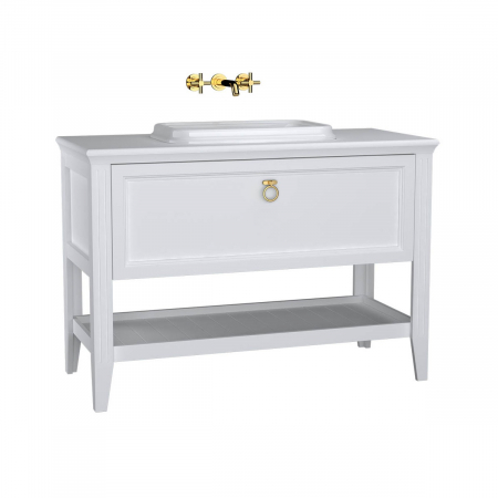 Mobilier de baie - Unitate de baza lavoar baie 120 cm, cu drawer, cu pe blat lavoar / chiuveta baie alb mat | 62201