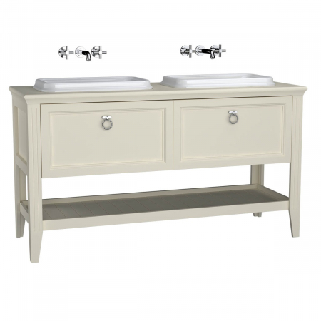 Mobilier de baie - Unitate de baza lavoar baie, 150cm, cu 2 drawers, cu pe blat lavoar / chiuveta baie cu lavoar dublu / chiuveta baie dubla, mat ivory | 62212