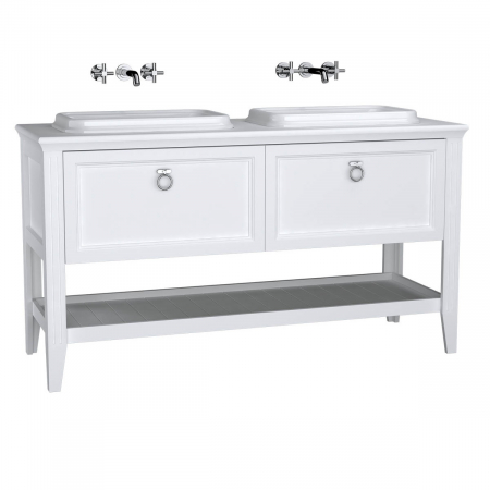 Mobilier de baie - Unitate de baza lavoar baie, 150cm, cu 2 drawers, cu pe blat lavoar / chiuveta baie cu lavoar dublu / chiuveta baie dubla, alb mat | 62210