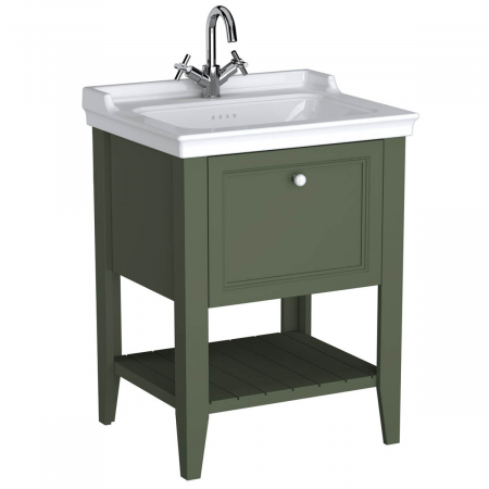 Mobilier de baie - Unitate de baza lavoar baie, 65cm, cu 1 drawer, cu vanity lavoar / chiuveta baie cu orificiu baterie, retro green | 65814