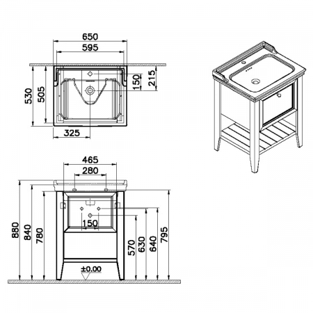 Unitate de baza lavoar baie, 65cm, cu 1 drawer, cu vanity lavoar / chiuveta baie cu orificiu baterie, steel albastru | 65775 [1]
