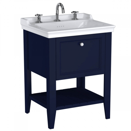 Mobilier de baie - Unitate de baza lavoar baie, 65cm, cu 1 drawer, cu vanity lavoar / chiuveta baie 3 orificii pentru robinet, steel albastru | 65778