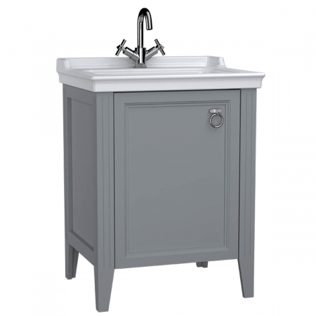 Mobilier de baie - Unitate de baza lavoar baie, 65cm, cu usi, cu chiuveta vanity cu orificiu baterie, mat grey, stanga | 62151