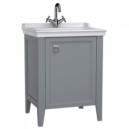 Mobilier de baie - Unitate de baza lavoar baie, 65cm, cu usi, cu chiuveta vanity cu orificiu baterie, mat grey, dreapta | 62260