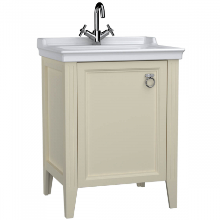 Mobilier de baie - Unitate de baza lavoar baie, 65cm, cu usi, cu chiuveta vanity cu orificiu baterie, mat ivory, stanga | 62152