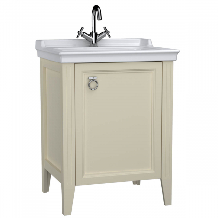 Mobilier de baie - Unitate de baza lavoar baie, 65cm, cu usi, cu chiuveta vanity cu orificiu baterie, mat ivory, dreapta | 62261