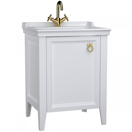 Mobilier de baie - Unitate de baza lavoar baie, 65cm, cu usi, cu chiuveta vanity cu orificiu baterie, alb mat, stanga | 62150