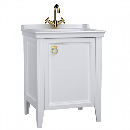 Mobilier de baie - Unitate de baza lavoar baie, 65cm, cu usi, cu chiuveta vanity cu orificiu baterie, alb mat, dreapta | 62259