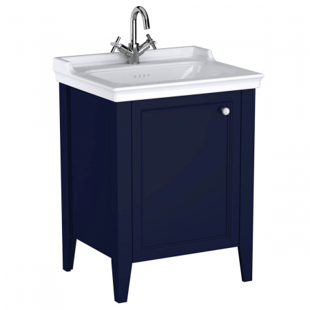 Mobilier de baie - Unitate de baza lavoar baie, 65cm, cu usi, cu vanity lavoar / chiuveta baie cu orificiu baterie, steel albastru, stanga | 65764