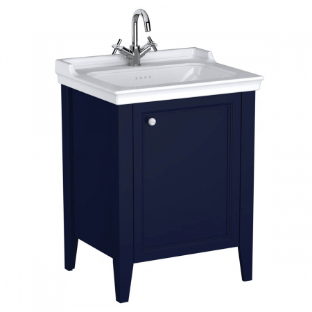 Mobilier de baie - Unitate de baza lavoar baie, 65cm, cu usi, cu vanity lavoar / chiuveta baie cu orificiu baterie, steel albastru, dreapta | 65765
