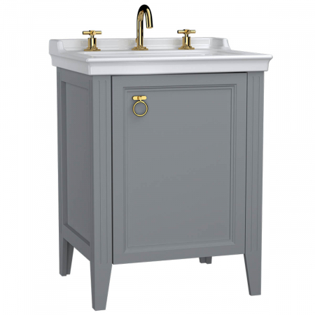 Mobilier de baie - Unitate de baza lavoar baie, 65cm, cu usi, cu chiuveta vanity 3 orificii pentru robinet, mat grey, stanga | 62160