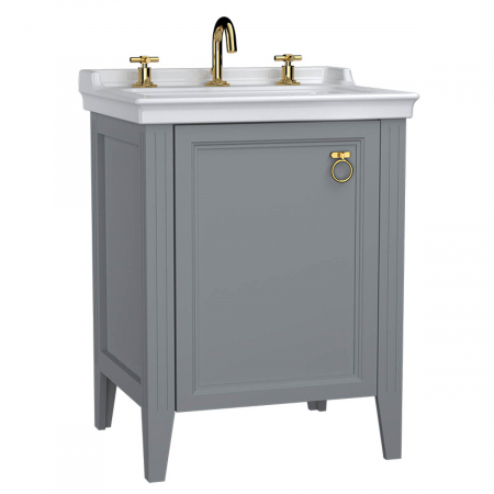 Mobilier de baie - Unitate de baza lavoar baie, 65cm, cu usi, cu chiuveta vanity 3 orificii pentru robinet, mat grey, dreapta | 62263