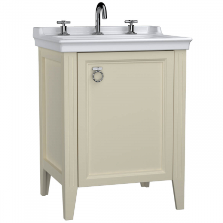 Mobilier de baie - Unitate de baza lavoar baie, 65cm, cu usi, cu chiuveta vanity 3 orificii pentru robinet, mat ivory, stanga | 62161
