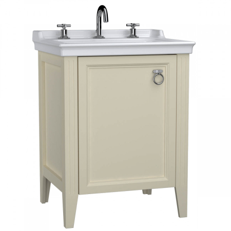 Mobilier de baie - Unitate de baza lavoar baie, 65cm, cu usi, cu chiuveta vanity 3 orificii pentru robinet, mat ivory, dreapta | 62264