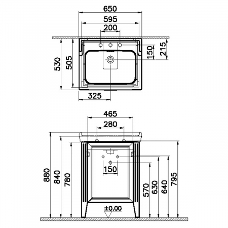 Unitate de baza lavoar baie, 65cm, cu usi, cu chiuveta vanity 3 orificii pentru robinet, alb mat, stanga | 62159 [1]