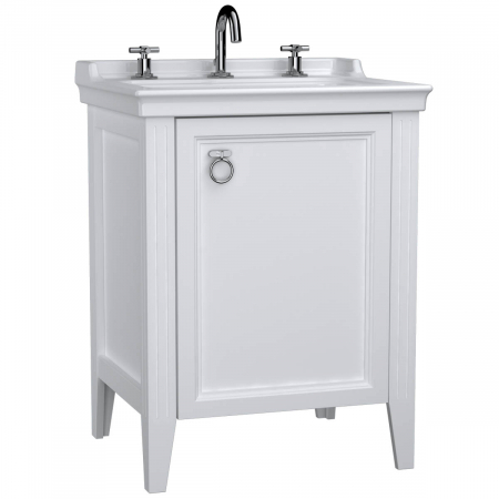Mobilier de baie - Unitate de baza lavoar baie, 65cm, cu usi, cu chiuveta vanity 3 orificii pentru robinet, alb mat, stanga | 62159