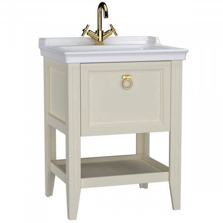 Mobilier de baie - Unitate de baza lavoar baie, 65cm, cu drawer, cu vanity lavoar / chiuveta baie cu orificiu baterie, mat ivory | 62179