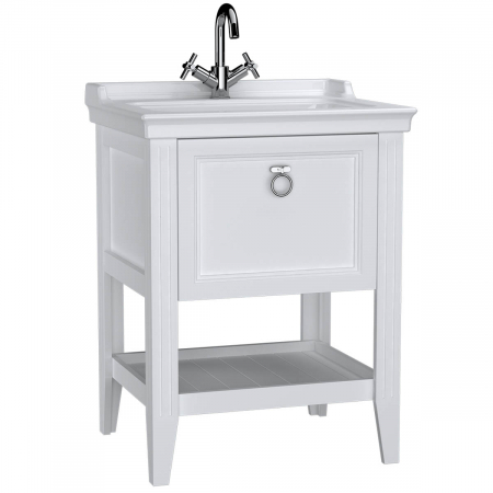 Mobilier de baie - Unitate de baza lavoar baie, 65cm, cu drawer, cu vanity lavoar / chiuveta baie cu orificiu baterie, alb mat | 62177