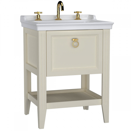 Mobilier de baie - Unitate de baza lavoar baie, 65cm, cu drawer, cu vanity lavoar / chiuveta baie 3 orificii pentru robinet, mat ivory | 62188