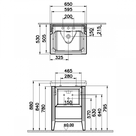 Unitate de baza lavoar baie, 65cm, cu drawer, cu vanity lavoar / chiuveta baie 3 orificii pentru robinet, alb mat | 62186 [1]