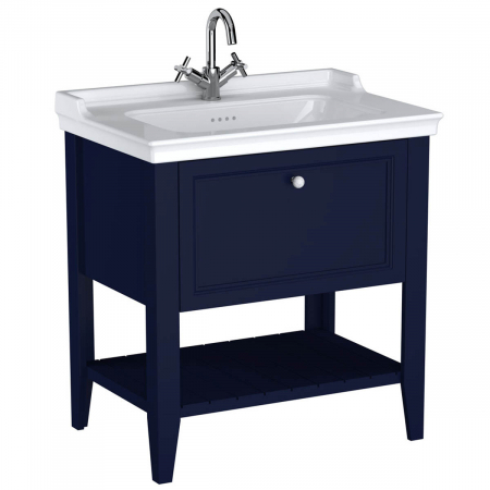 Mobilier de baie - Unitate de baza lavoar baie 80cm, cu 1 drawer, cu vanity lavoar / chiuveta baie cu orificiu baterie, steel albastru | 65776