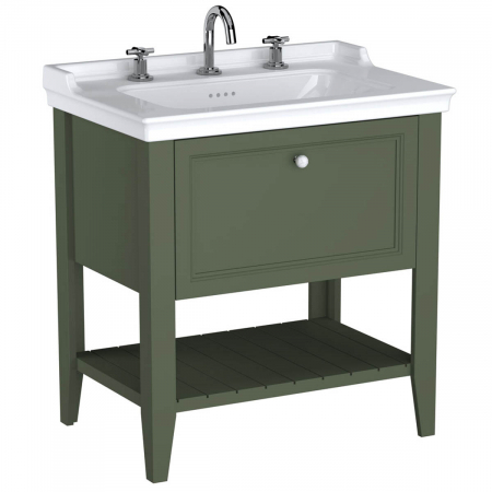 Mobilier de baie - Unitate de baza lavoar baie 80cm, cu 1 drawer, cu vanity lavoar / chiuveta baie 3 orificii pentru robinet, retro green | 65818