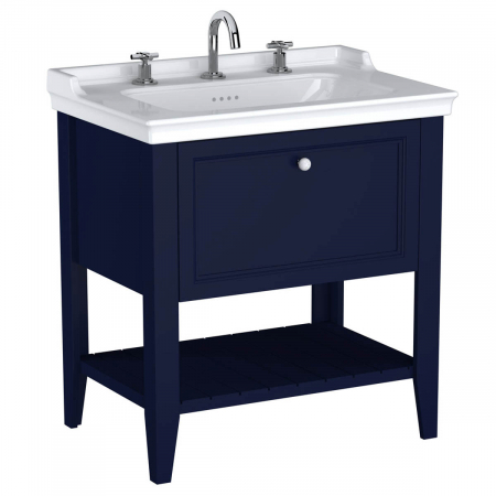 Mobilier de baie - Unitate de baza lavoar baie 80cm, cu 1 drawer, cu vanity lavoar / chiuveta baie 3 orificii pentru robinet, steel albastru | 65779