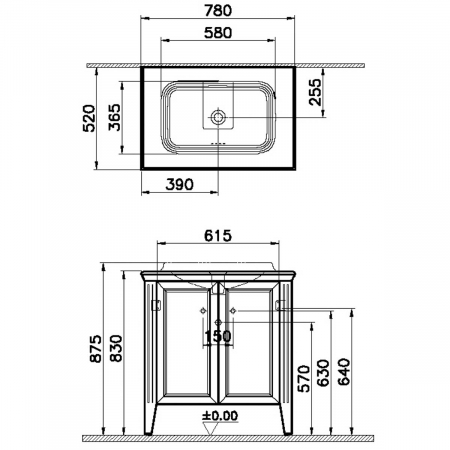 Unitate de baza lavoar baie 80cm, cu usi, cu pe blat lavoar / chiuveta baie mat grey | 62169 [1]