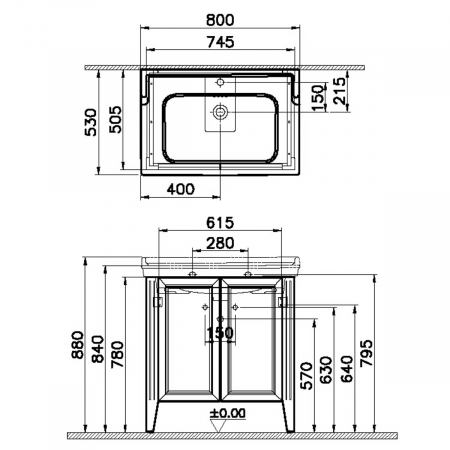 Unitate de baza lavoar baie 80cm, cu usi, cu chiuveta vanity cu orificiu baterie, mat grey | 62154 [1]