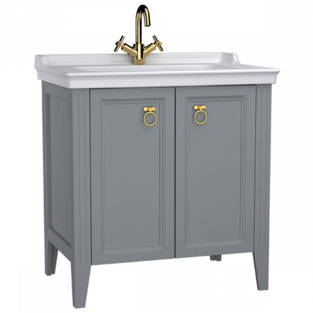 Mobilier de baie - Unitate de baza lavoar baie 80cm, cu usi, cu chiuveta vanity cu orificiu baterie, mat grey | 62154