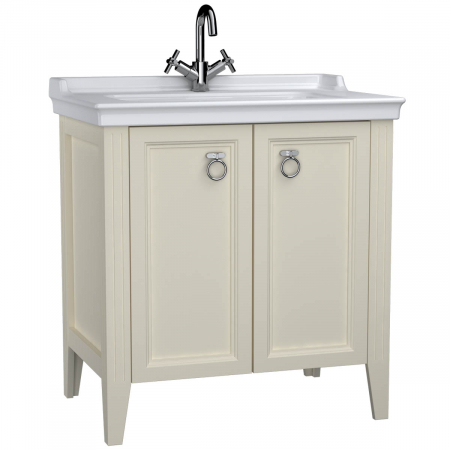 Mobilier de baie - Unitate de baza lavoar baie 80cm, cu usi, cu chiuveta vanity cu orificiu baterie, mat ivory | 62155