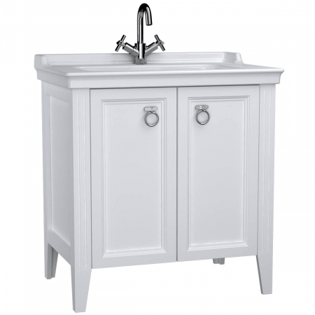 Mobilier de baie - Unitate de baza lavoar baie 80cm, cu usi, cu chiuveta vanity cu orificiu baterie, alb mat | 62153