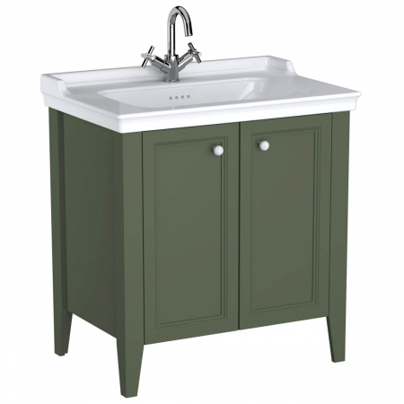 Mobilier de baie - Unitate de baza lavoar baie 80cm, cu usi, cu vanity lavoar / chiuveta baie cu orificiu baterie, retro green | 65805