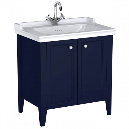 Mobilier de baie - Unitate de baza lavoar baie 80cm, cu usi, cu vanity lavoar / chiuveta baie cu orificiu baterie, steel albastru | 65766