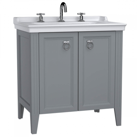 Mobilier de baie - Unitate de baza lavoar baie 80cm, cu usi, cu chiuveta vanity 3 orificii pentru robinet, mat grey | 62163