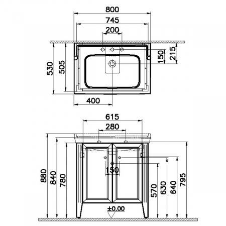 Unitate de baza lavoar baie 80cm, cu usi, cu chiuveta vanity 3 orificii pentru robinet, mat grey | 62163 [1]