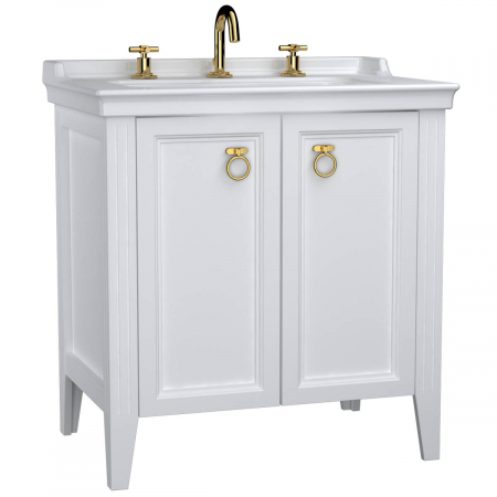 Mobilier de baie - Unitate de baza lavoar baie 80cm, cu usi, cu chiuveta vanity 3 orificii pentru robinet, alb mat | 62162