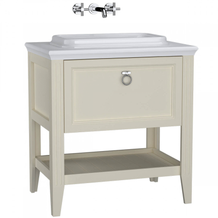 Mobilier de baie - Unitate de baza lavoar baie 80cm, cu drawer, cu pe blat lavoar / chiuveta baie mat ivory | 62197