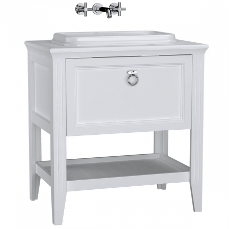 Mobilier de baie - Unitate de baza lavoar baie 80cm, cu drawer, cu pe blat lavoar / chiuveta baie alb mat | 62195