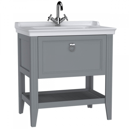Mobilier de baie - Unitate de baza lavoar baie 80cm, cu drawer, cu vanity lavoar / chiuveta baie cu orificiu baterie, mat grey | 62181