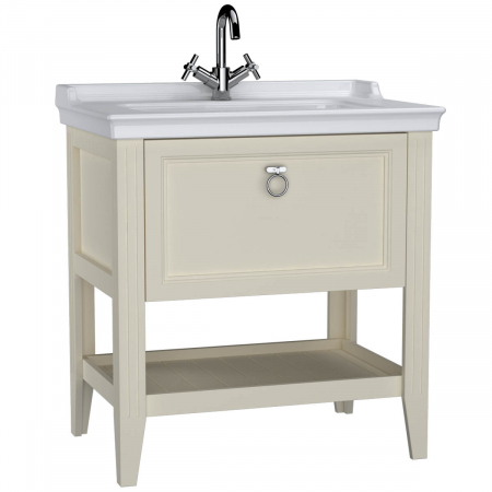 Mobilier de baie - Unitate de baza lavoar baie 80cm, cu drawer, cu vanity lavoar / chiuveta baie cu orificiu baterie, mat ivory | 62182