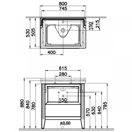 Unitate de baza lavoar baie 80cm, cu drawer, cu vanity lavoar / chiuveta baie cu orificiu baterie, alb mat | 62180 [1]