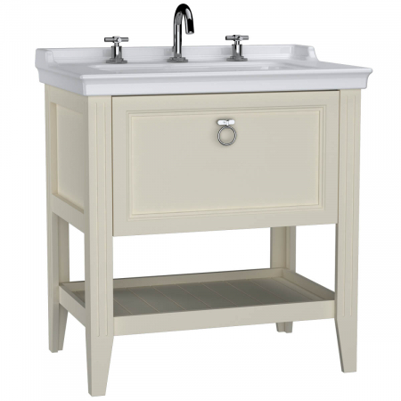 Mobilier de baie - Unitate de baza lavoar baie 80cm, cu drawer, cu vanity lavoar / chiuveta baie 3 orificii pentru robinet, mat ivory | 62191