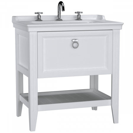 Mobilier de baie - Unitate de baza lavoar baie 80cm, cu drawer, cu vanity lavoar / chiuveta baie 3 orificii pentru robinet, alb mat | 62189