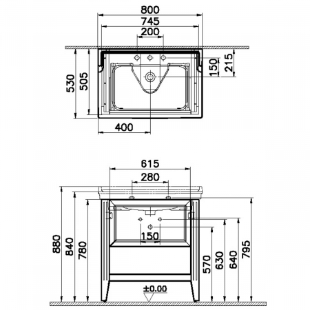 Unitate de baza lavoar baie 80cm, cu drawer, cu vanity lavoar / chiuveta baie 3 orificii pentru robinet, alb mat | 62189 [1]